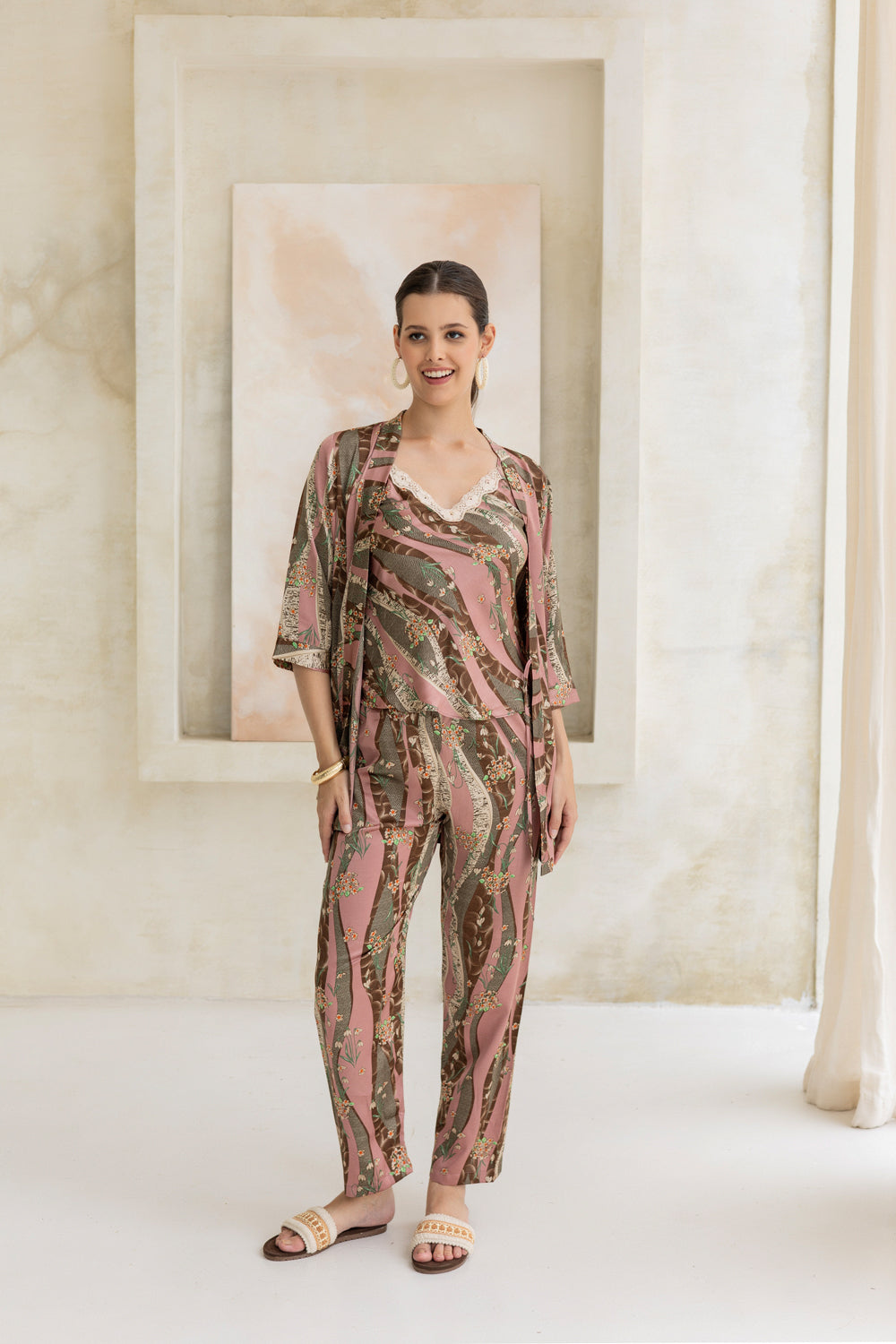 Dusky Rose blossoms Pj set with Robe