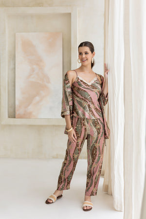 Dusky Rose blossoms Pj set with Robe