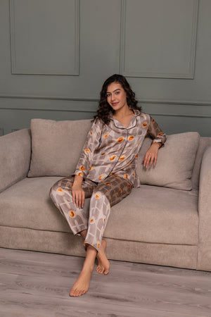 Classic collar Night suit in printed satin