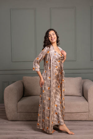 Printed Satin nightdress & Robe