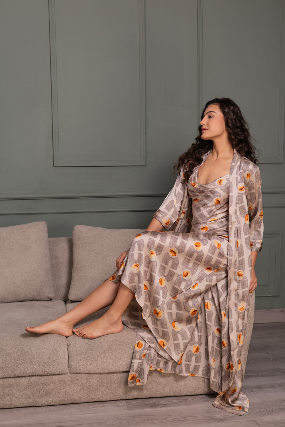 Printed Satin nightdress & Robe