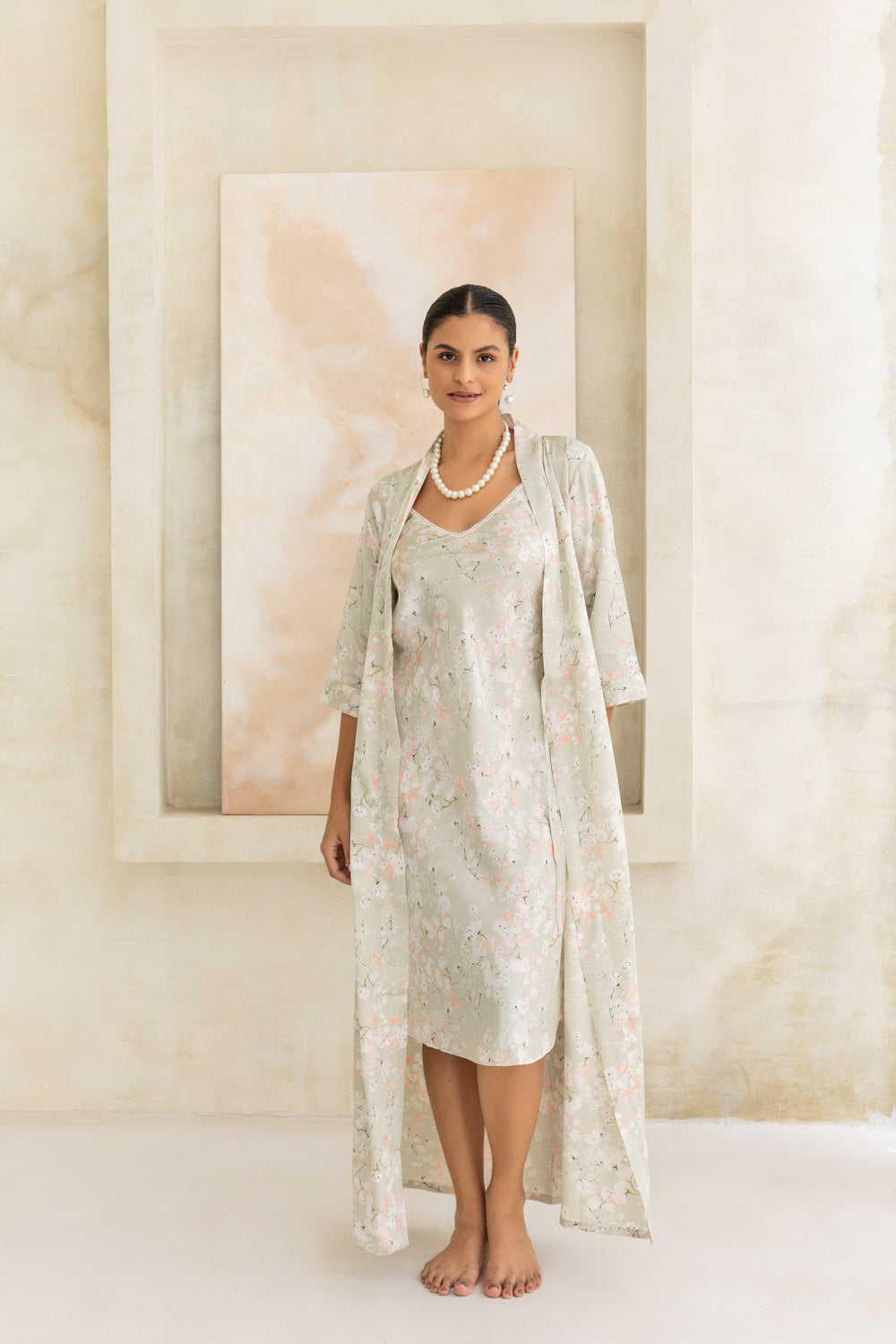 Mint green floral pearl Nightgown set