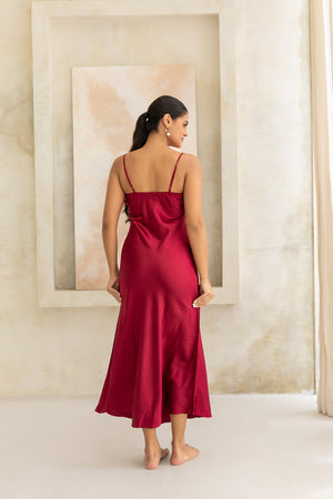 Imperial Ruby Silk Satin Nightgown set