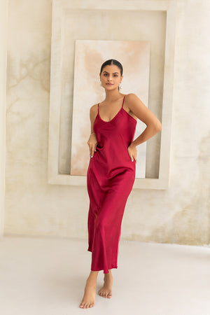 Imperial Ruby Silk Satin Nightgown set