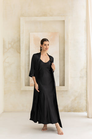 Classic Black Nightgown set in Luxe Satin