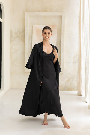 Classic Black Nightgown set in Luxe Satin