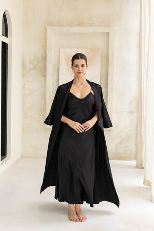 Classic Black Nightgown set in Luxe Satin