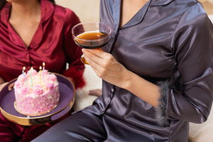 Grey Luxe Satin classic collar Pj set with Fur