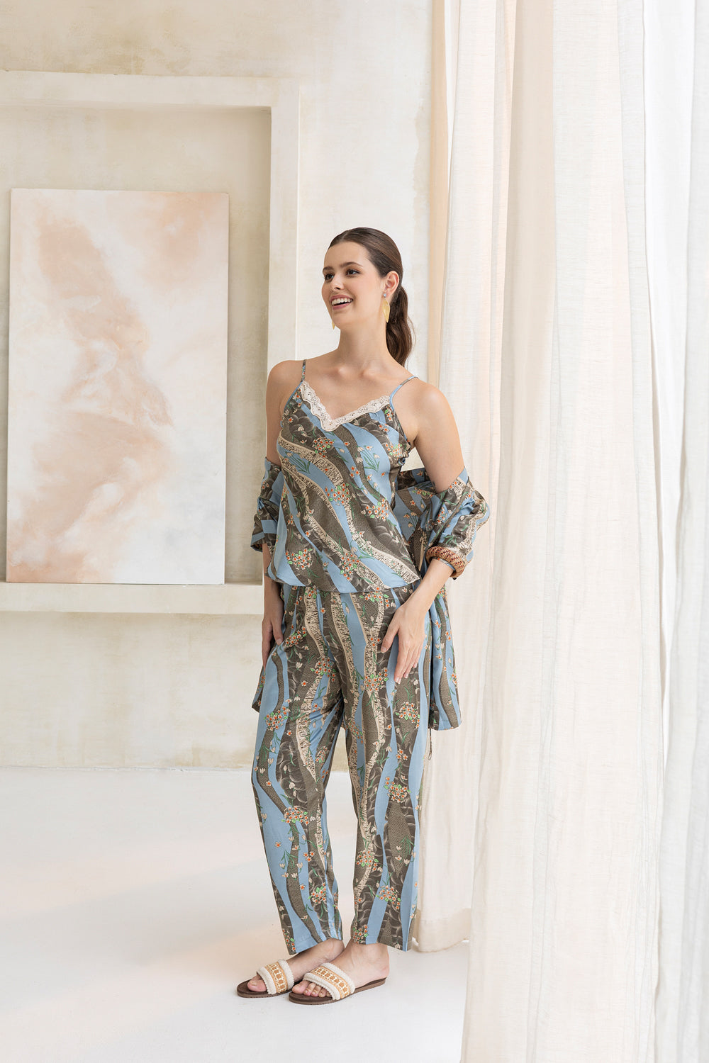 Aqua Mocha Bloom Pj set with Robe