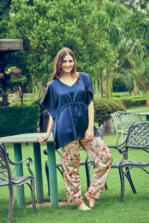Blue Satin Kaftan Night suit