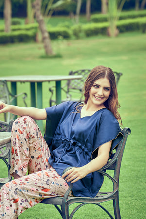 Blue Satin Kaftan Night suit