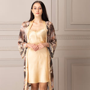 Gold Satin Nighty & Printed Chiffon robe Private Lives