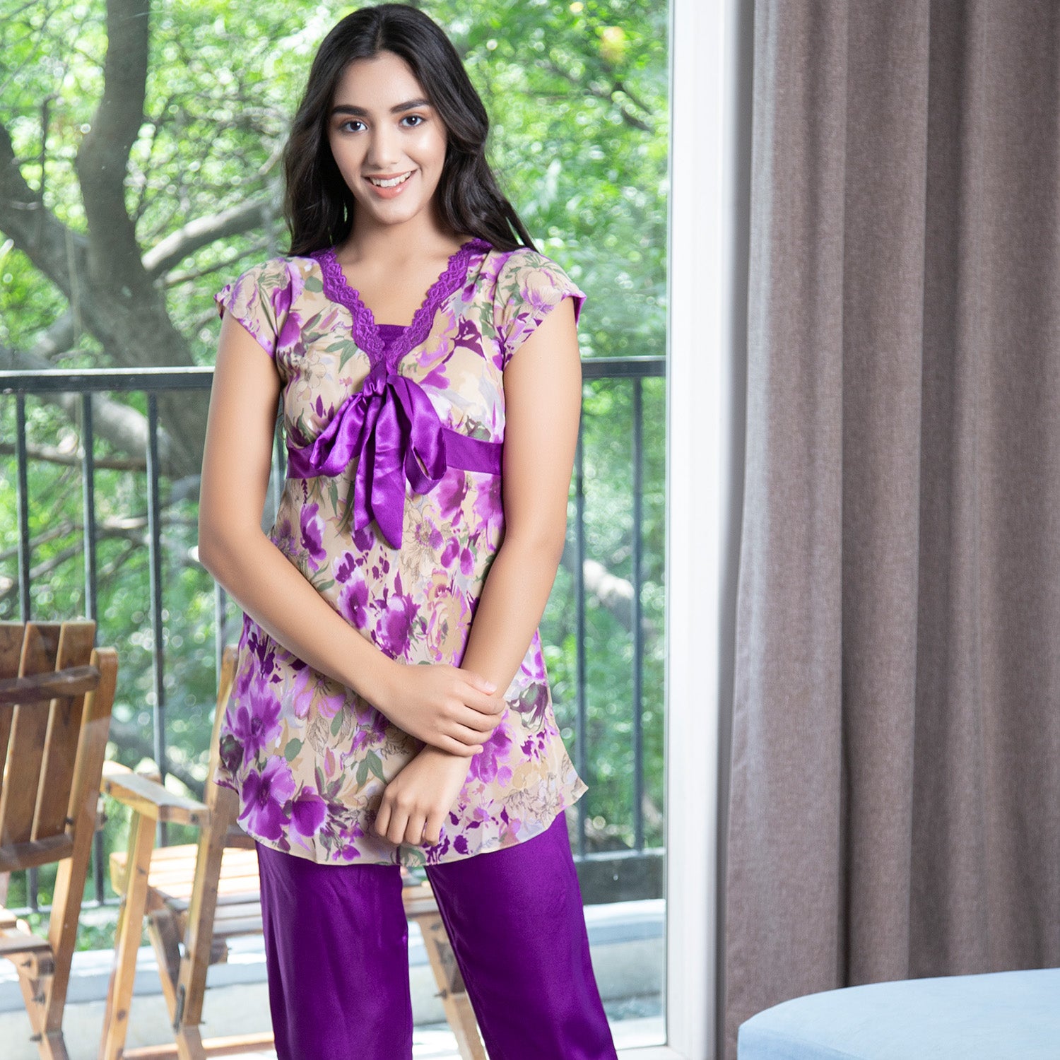 Double chiffon top & Satin pj Night suit Private Lives