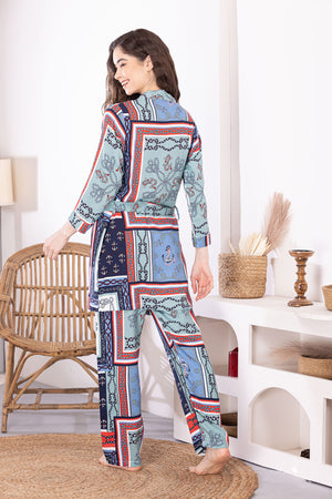 Printed Rayon Pj set with Long Robe