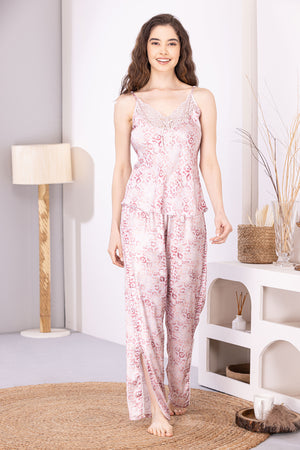 Printed Satin Night suit with Robe