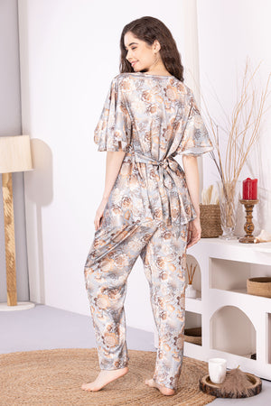 Satin Night suit in Gold print