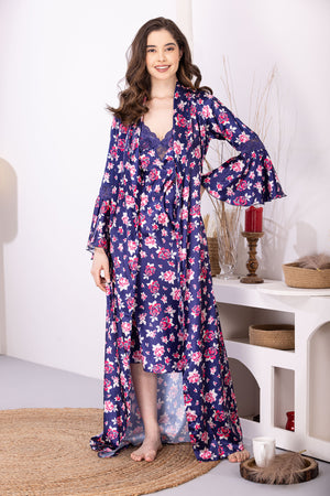 Floral Night gown set in Satin