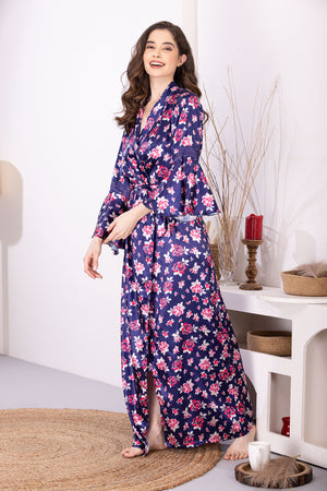 Floral Night gown set in Satin