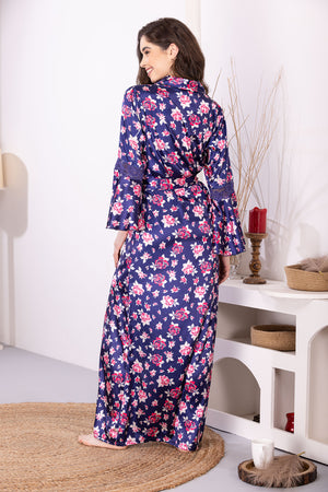 Floral Night gown set in Satin