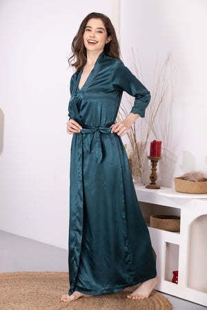 Satin Nightgown set in Emerald Green