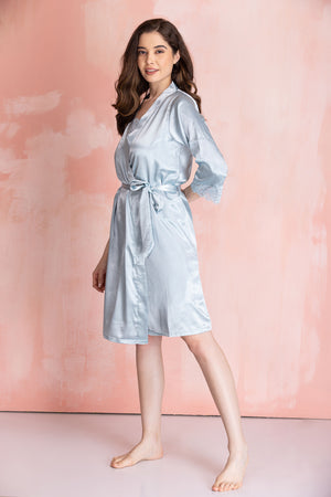 Dust Blue Satin Nightgown Set