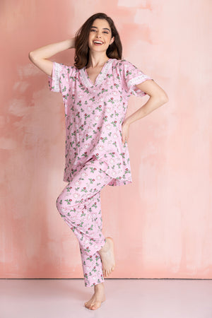 Floral Knit cotton Night suit