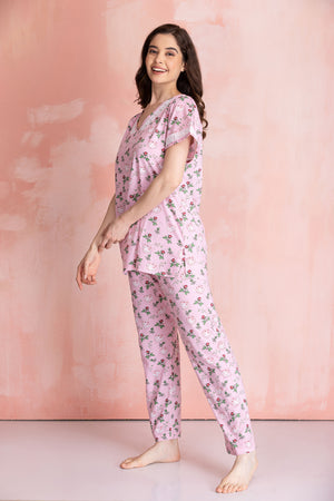 Floral Knit cotton Night suit