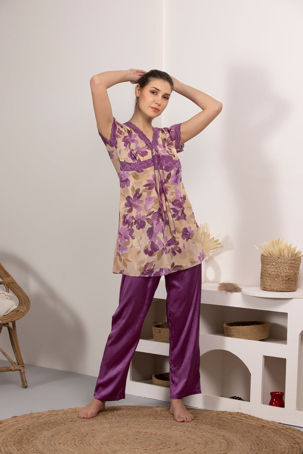Double chiffon floral Night suit