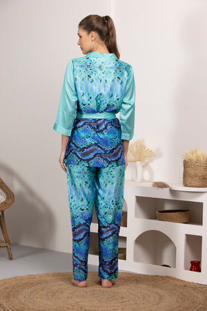 Digital print Satin Night suit with Robe