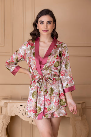 Floral Satin Set with crop top & skirt