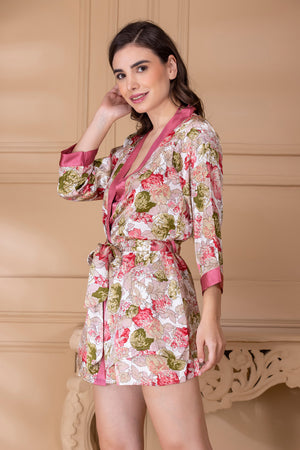 Floral Satin Set with crop top & skirt