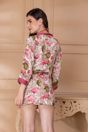Floral Satin Set with crop top & skirt