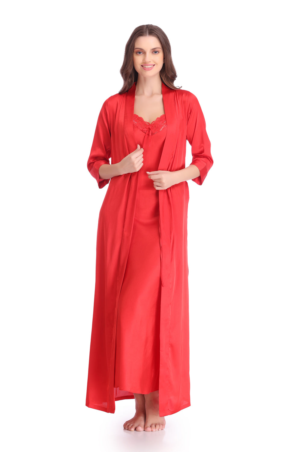Buy Claura Black Lace Satin Nightdress With Robe ST 20 - Nightdress for  Women 1747224 | Myntra