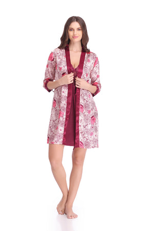 Floral Satin Nightgown set