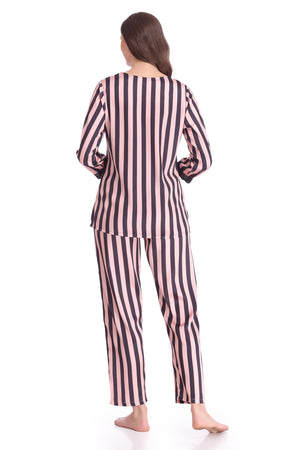 Night suit in Stripe Satin