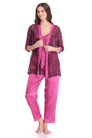 Satin Night suit with Printed Robe