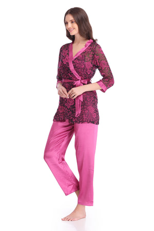 Satin Night suit with Printed Robe