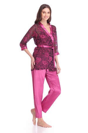 Satin Night suit with Printed Robe