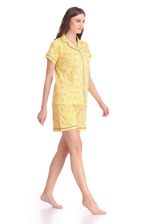Printed Knit cotton Classic Collar Night suit