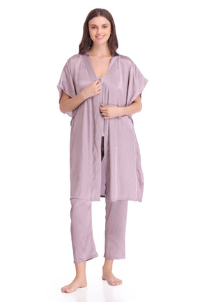 Plain satin Nightsuit with Long robe