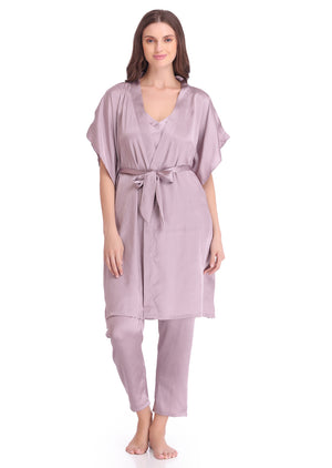 Plain satin Nightsuit with Long robe