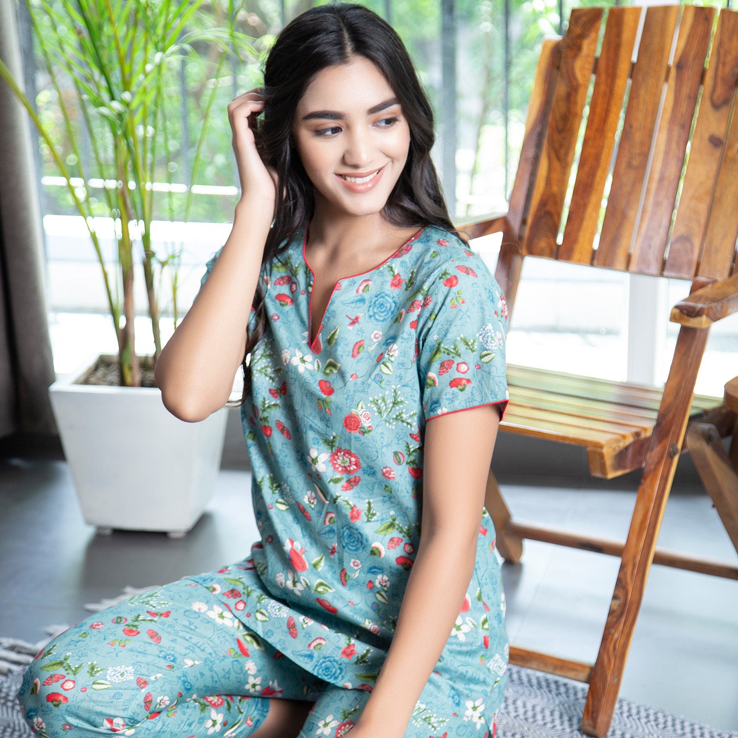 Women Blue & White Checked Pure Cotton Pyjamas – Clt.s