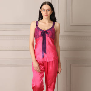 Pink Satin Night suit with Robe Private Lives