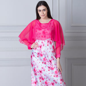 Printed Satin Nighty with Pink chiffon Cape Private Lives