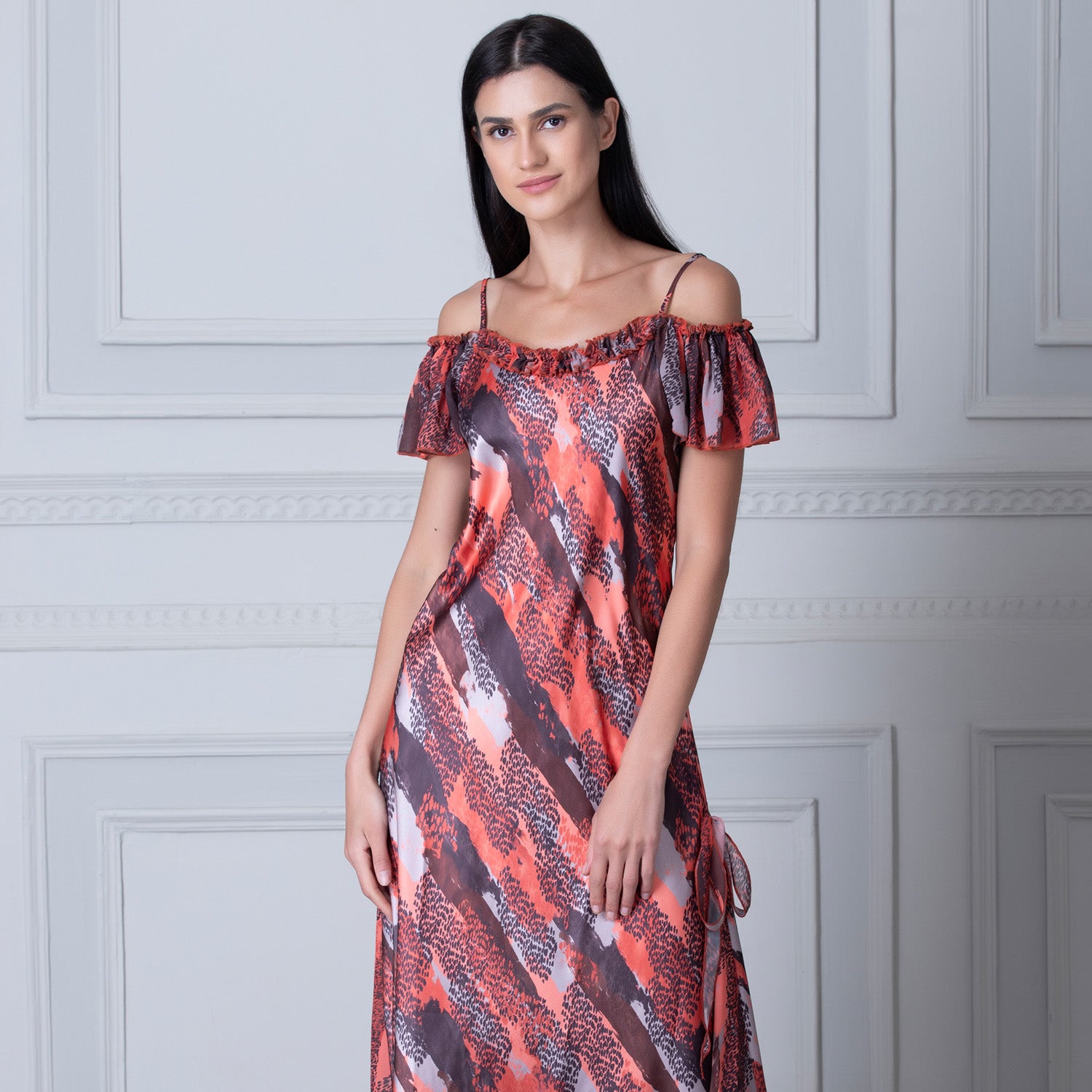 Off Shoulder Printed Satin Nighty Private Lives
