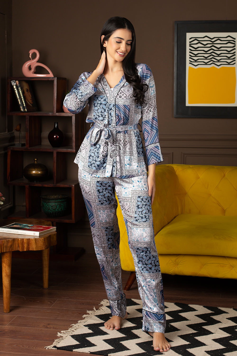 Blue Satin Printed Co-Ord Set