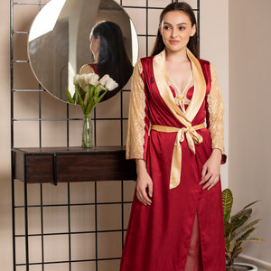 Maroon & Gold Designer Nightgown set Private Lives
