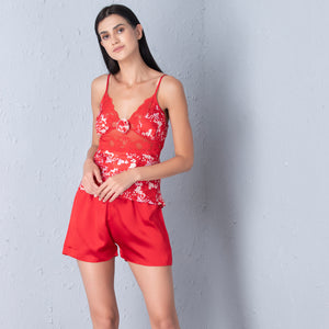Printed Satin Red Slip & Shorts Private Lives