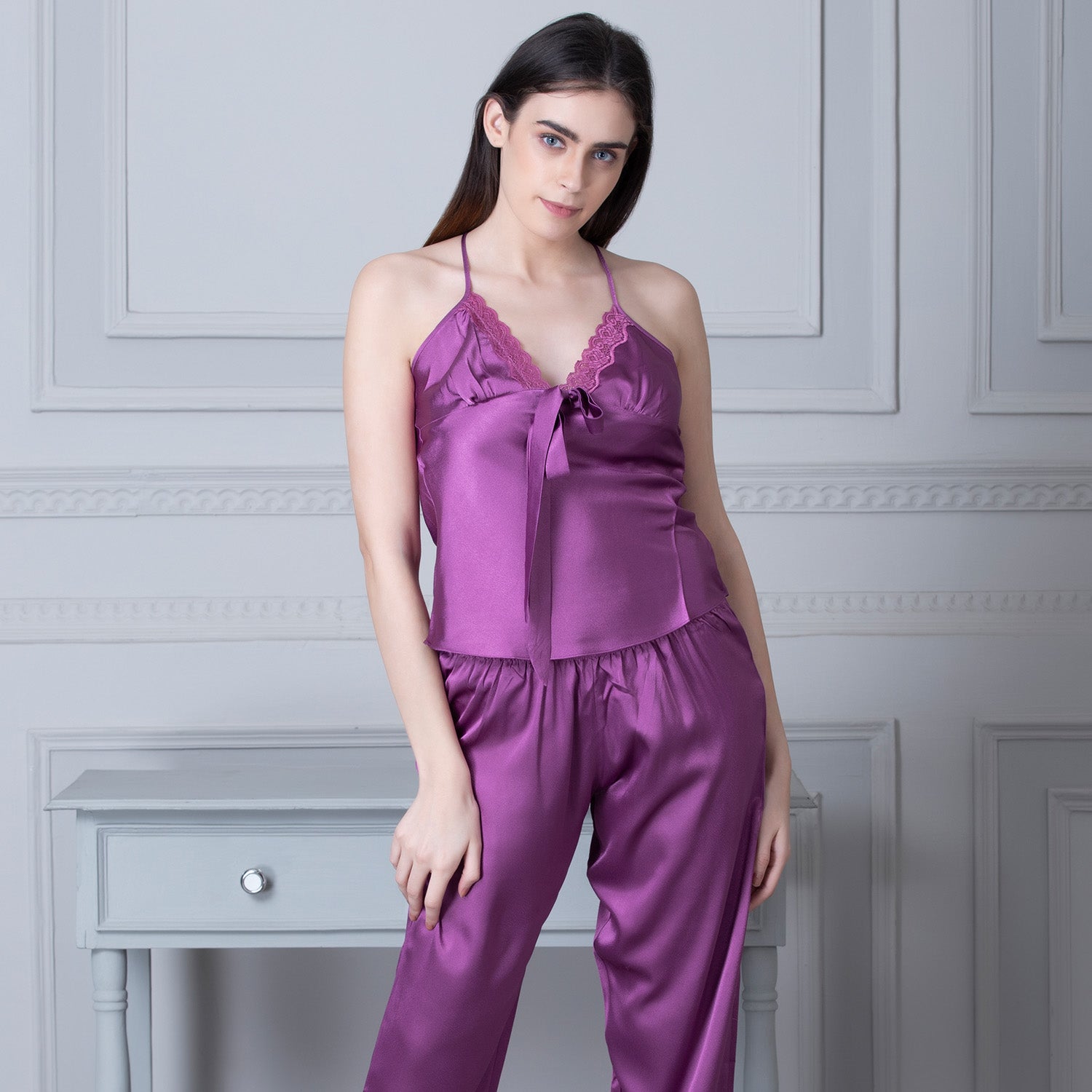Satin Strap top, Pj & Robe Purple Private Lives