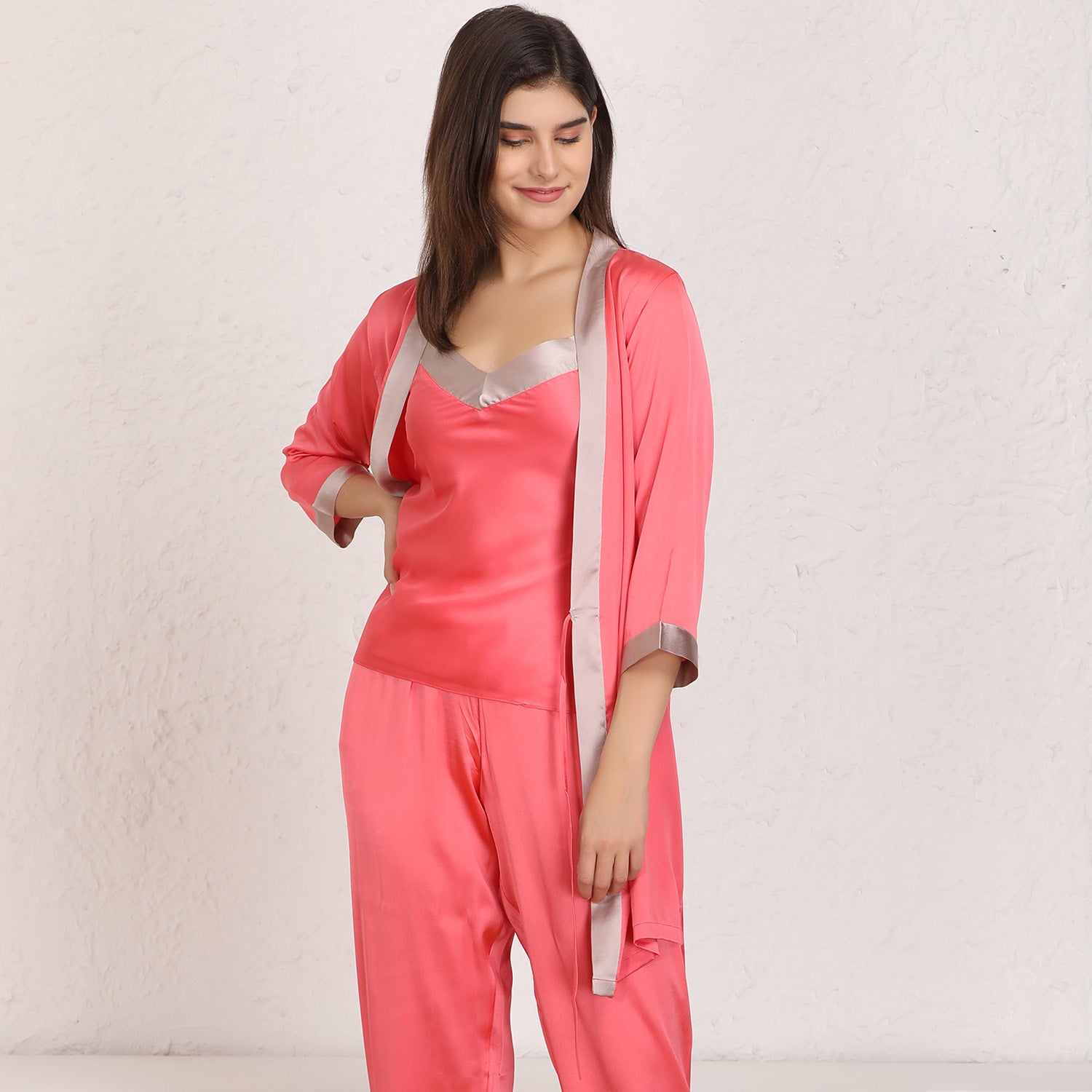 Plain satin Nightsuit with robe Private Lives